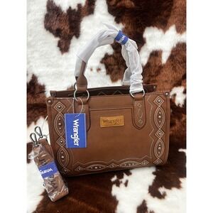 Wrangler Western Tote Bag Brown Vegan Leather Studded Crossbody Handbag